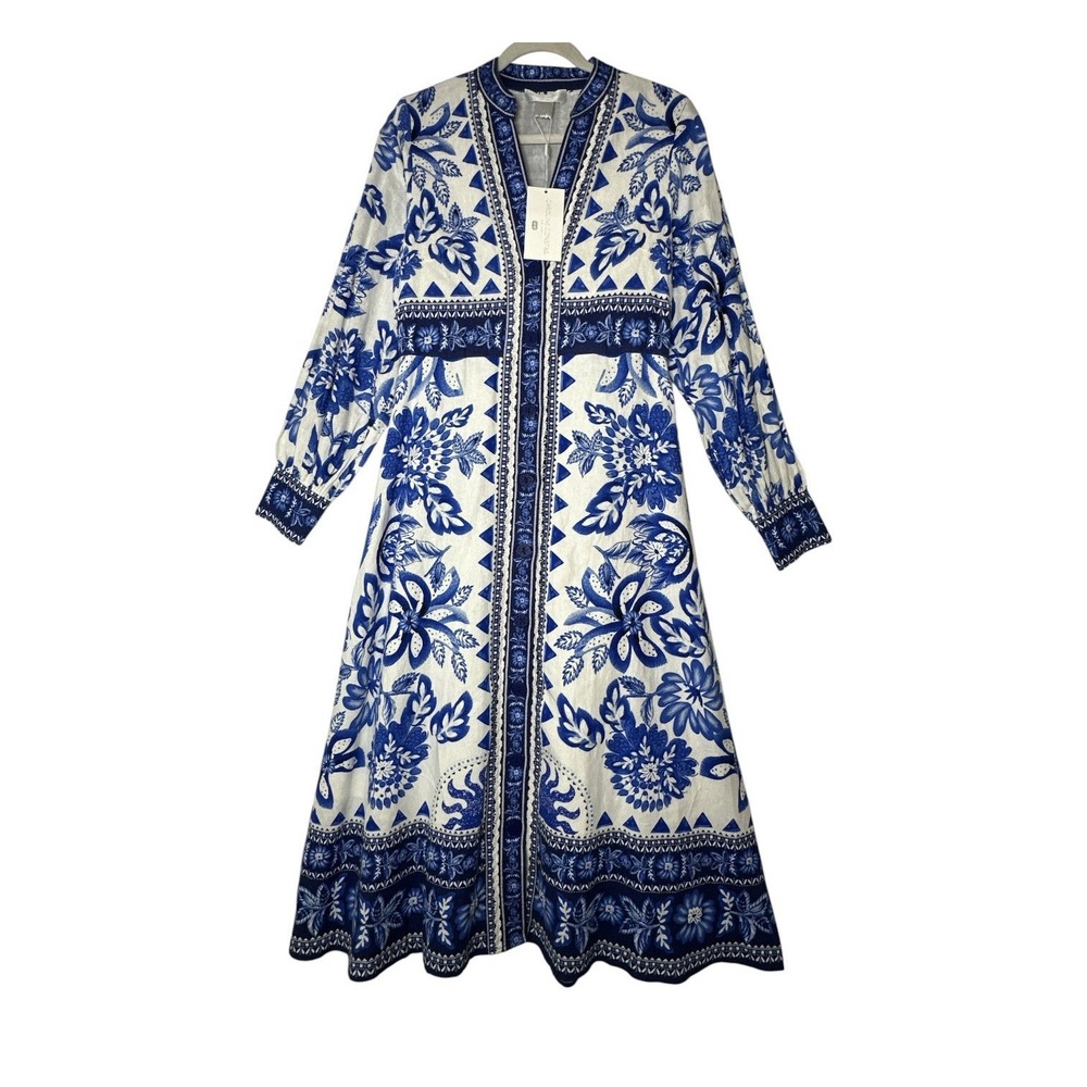 New Caroline Constas Maxi Dress Women's Small Linen Blend Resort Luxury Beach - Picture 2 of 11